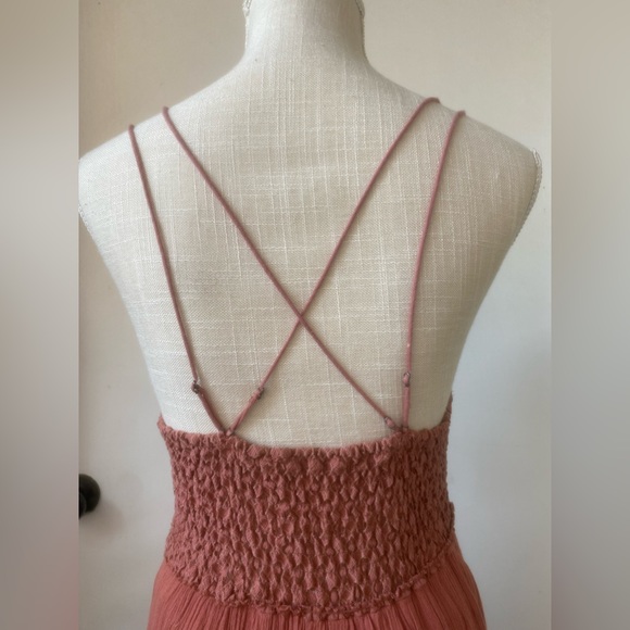 free people one adella salmon lace rayon tiered ruffled gauze maxi sz m - Picture 6 of 12